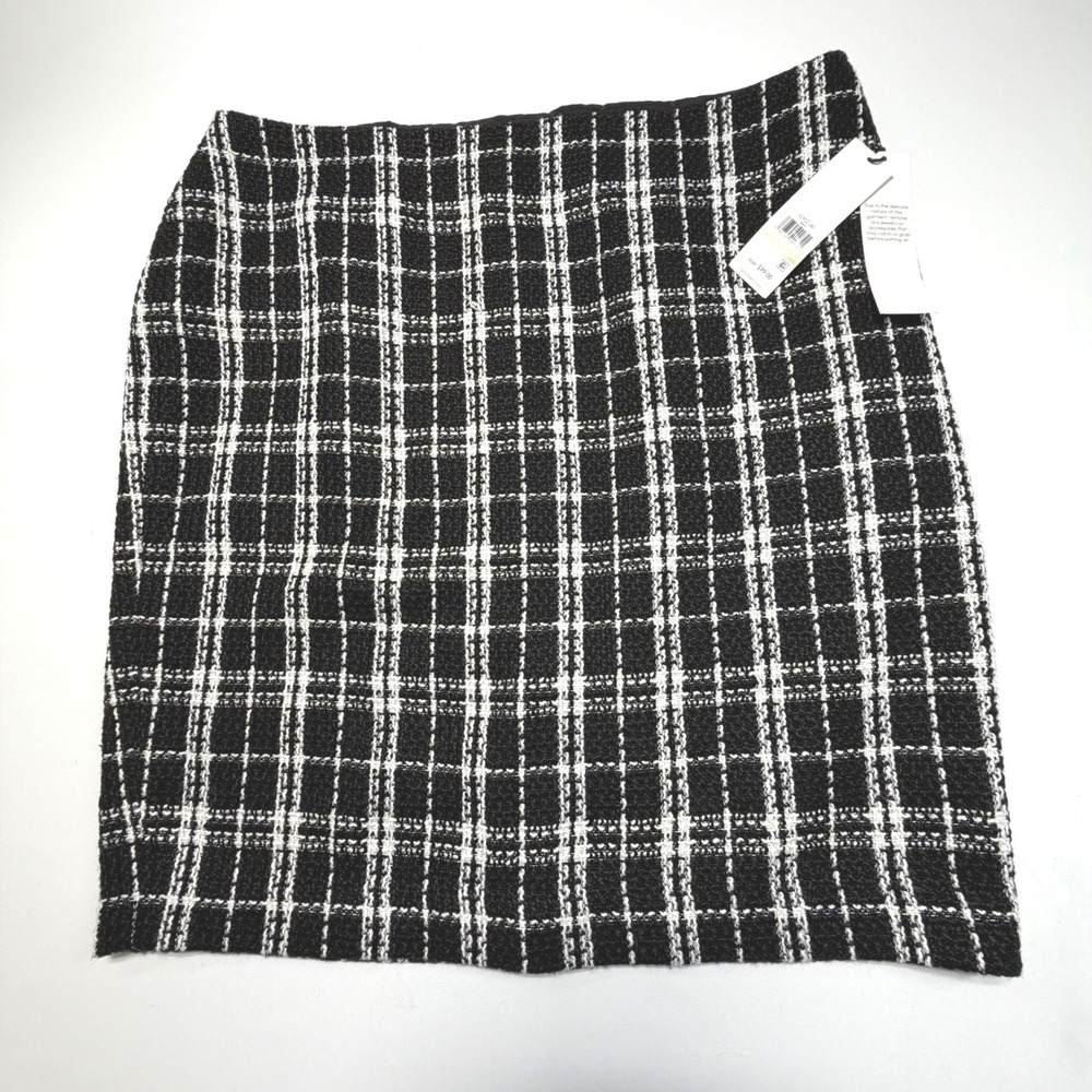 Calvin Klein Tweed Plaid‎ Pencil Skirt 16W Black White Lined Classic Workwear